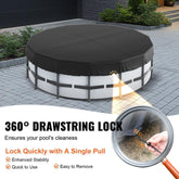 15 Ft Round Pool Cover, Solar Covers for Above Ground Pools, Safety Pool Cover with Drawstring Design, 420D Oxford Fabric Summer Pool Cover, Waterproof and Dustproof, Black